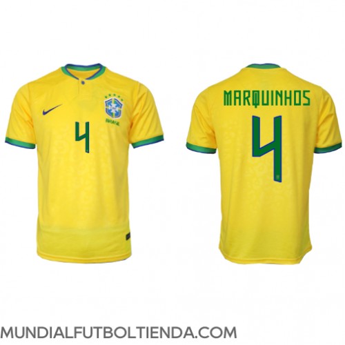 Camiseta Brasil Marquinhos #4 Primera Equipación Replica Mundial 2022 mangas cortas